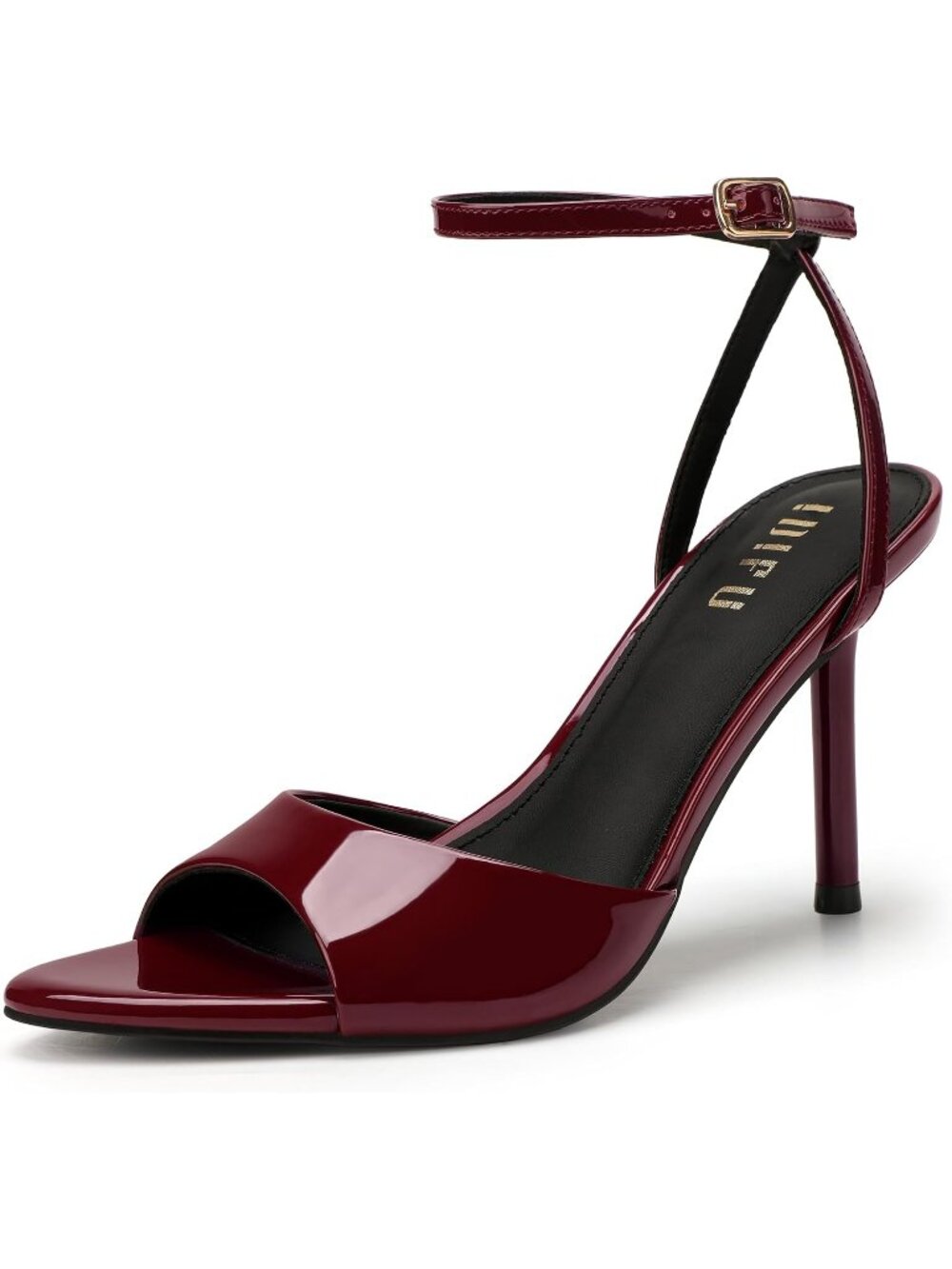 Women's Wine Red Patent Stiletto Sexy 3.5-Inch Kitten Ankle Strap Heeled Sandal